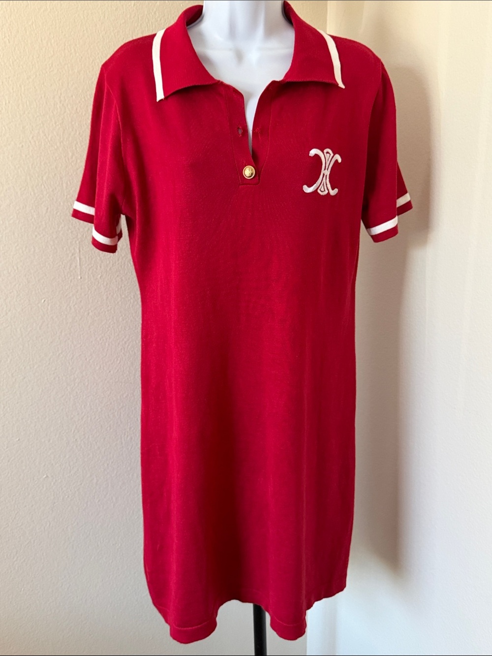 Red Collared Polo Dress with Contrast Trim